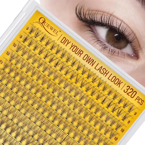 Vista 12 de Kit de racimos de pestañas QUEWEL, 320 piezas, extensiones de pestañas en racimo de 30D, racimos de pestañas de 9-16mm, kit de pestañas dispersas