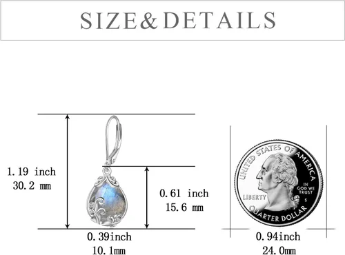 Vista 6 de POPLYKE - Aretes colgantes de plata de ley con forma de lágrima de lágrima celta de piedra lunar