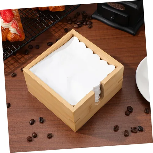 Vista 8 de Alipis Servilletero de bambú para mesa de comedor y cocina, dispensador de pañuelos de madera plano