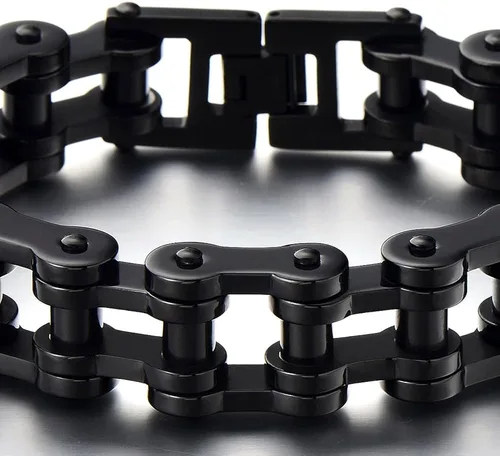 Vista 2 de Pulsera de cadena de motocicleta resistente para hombre, de acero inoxidable, color plateado, pulido