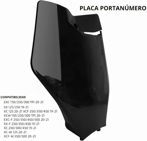 Vista 3 de Placa para matrícula frontal de motocicleta en negro, ABS de plástico, resistente, reemplazo universal para EXC 150/250/300 TPI 20-21 SX 125/250