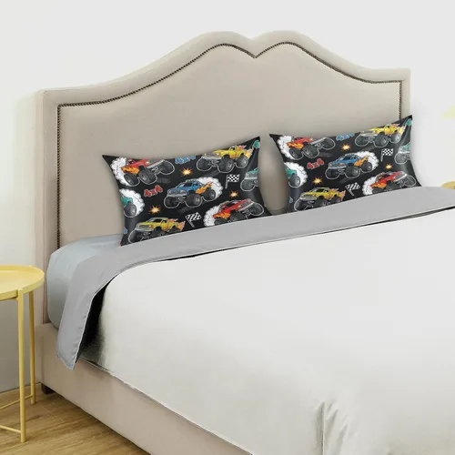 Vista 5 de Fundas de almohada de seda con estampado negro de camión monstruo para cabello y piel, suave, transpirable, suave, refrescante, funda de almohada