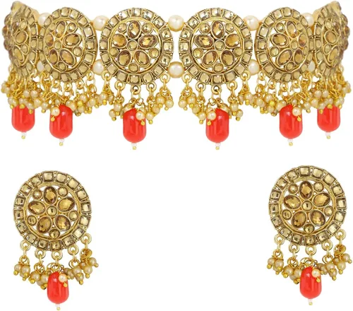 Vista 4 de Efulgenz - Gargantilla de diamantes de imitación para boda, estilo indio de bollywood