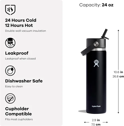 Vista 6 de Hydro Flask Botella de agua – Acero inoxidable aislado – Tapa flexible con popote de boca ancha, antiderrames, a prueba de fugas y recargable