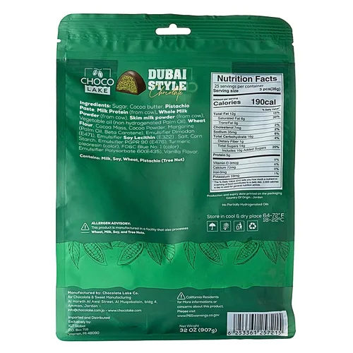 Vista 2 de Choco Lake Original Dubai Style Kunafa Pistachio Chocolate, bolsa a granel de 32 onzas – Chocolate con leche relleno de Kunafa crujiente