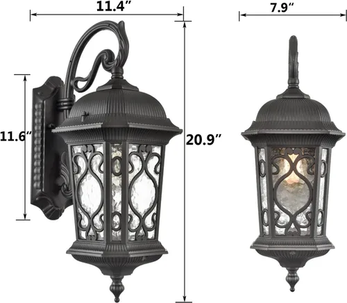 Vista 7 de Lámpara de Pared para Exteriores Negra, Linterna de Pared Exterior de 21", Luz de Aplique Impermeable con Pantalla de Cristal Resistente al Agua