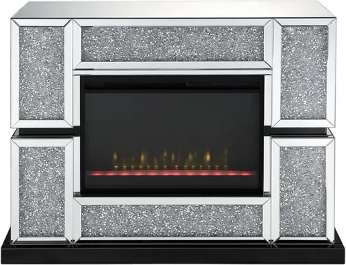 Vista 2 de Benjara BM238110 Chimenea eléctrica con marco de panel de espejo e incrustaciones de cristales sintéticos, color plateado
