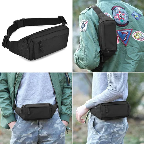 Vista 5 de Cangurera táctica pequeña para uso diario, para viajes, senderismo, escalada, correr (negro)