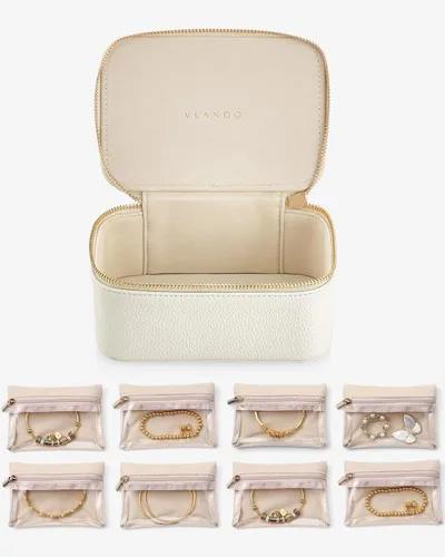 Vista 7 de Vlando Joyero con 8 bolsas de joyería de terciopelo, caja de almacenamiento de joyas de viaje para mujeres y niñas, organizador de joyas de pétalos