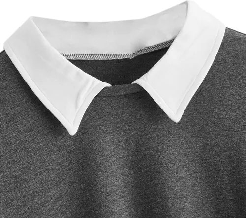 Vista 3 de SweatyRocks Sudadera casual de manga larga con cuello de contraste para mujer