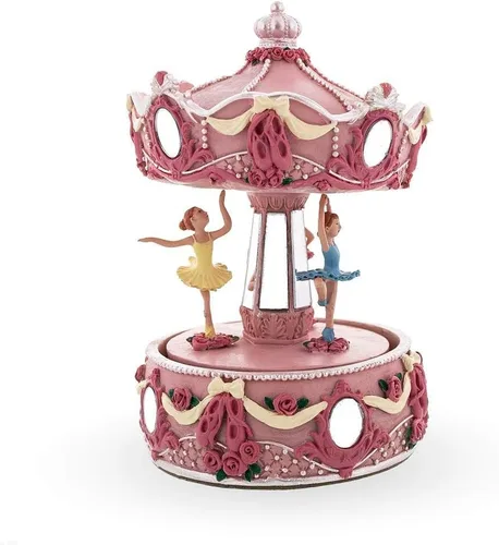 Vista 9 de BestPysanky Figura musical giratoria de carrusel de bailarina rosa