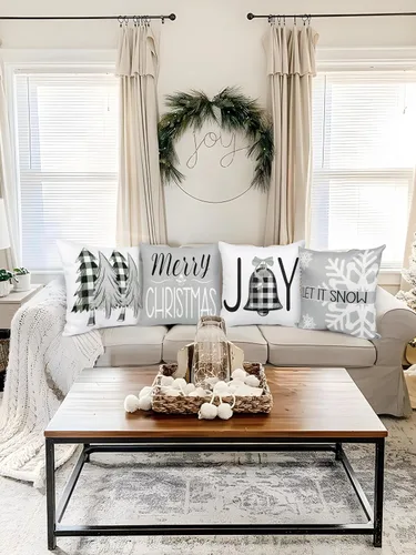 Vista 6 de Geefuun - Juego de 4 fundas de almohada navideñas grises para decoración del hogar, 18 x 18, para dormitorio, decoración