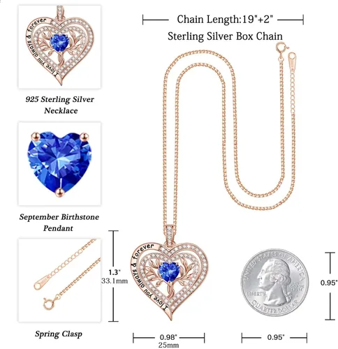 Vista 5 de Iefil Regalos de árbol de la vida para mujer, plata de ley 925, collar de piedra natal del árbol de la vida, regalo de aniversario, día de San
