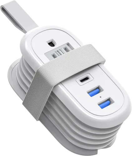 Vista 10 de BEVA Regleta de alimentación de viaje con puertos USB C, cable de extensión de 4 pies, 2 tomacorrientes, 3 puertos USB, artículos esenciales
