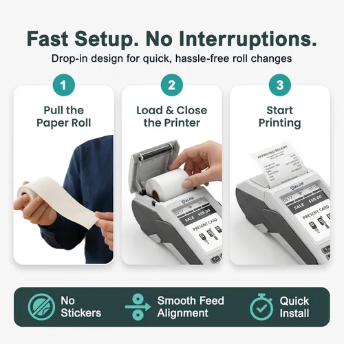 Vista 3 de Rollo de papel de recibo para máquina de tarjetas de crédito Valor Paytech VL 110 y VL 500 (10 rollos)