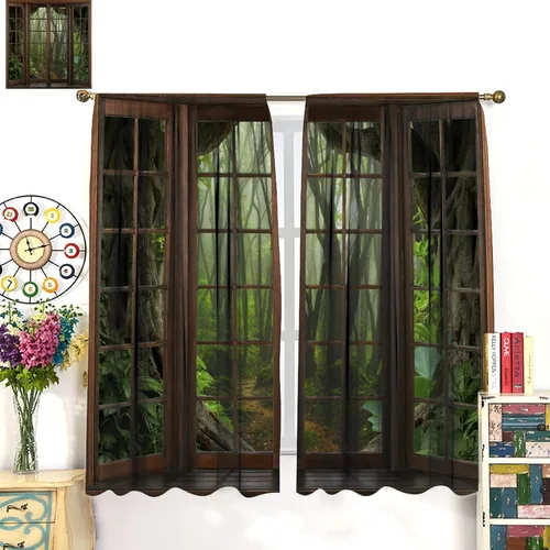 Vista 199 de Cortinas de paisaje, ventana 3D, primavera, bosque, vida silvestre, paisajes de naturaleza, dormitorio, sala de estar, cortinas térmicas opacas de 2