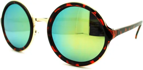 Vista 3 de Multicolor reflectante lente anteojos de sol Marco redondo de círculo clásico