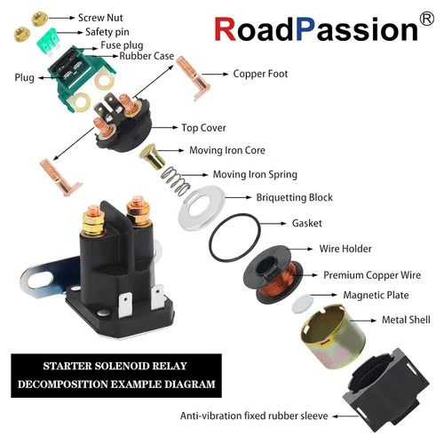 Vista 5 de Road Passion Relé solenoide de arranque para Cub Cadet RZT-S42, RZT-S46, RZT-S50, RZT-S54, SLT1550, SLT1554, SLTX1050, SLTX1054, Tank LZ-48