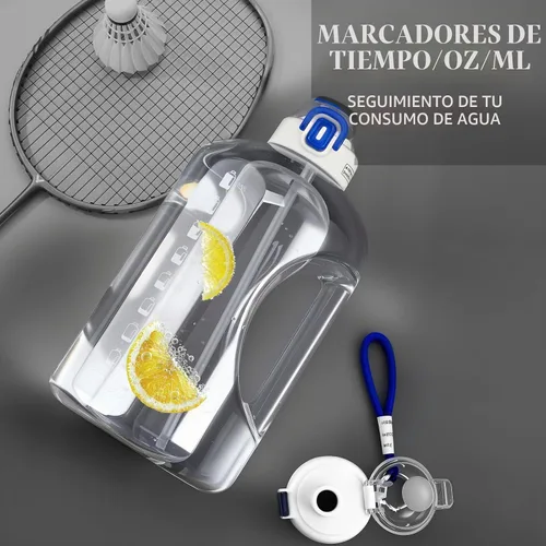Vista 6 de Botella de agua de 64 onzas con popote, botella de medio galón con tiempos para beber, jarra de agua reutilizable a prueba de fugas con asa