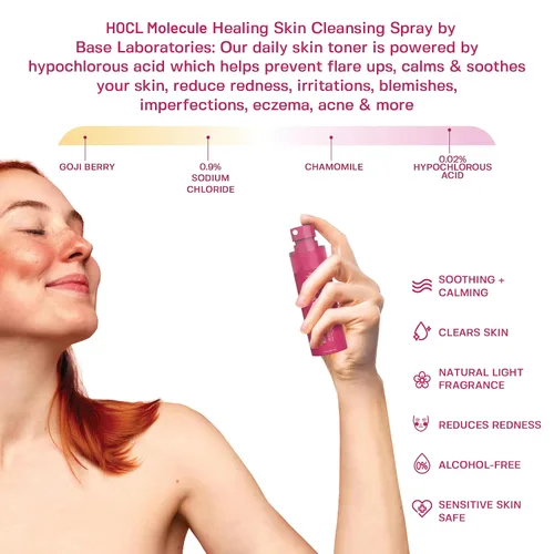 Vista 3 de BASE LABORATORIES Spray de Ácido Hipocloroso para Cara y Piel - Tamaño de Viaje - Spray Tónico Facial y Limpiador - Solución de Reparación