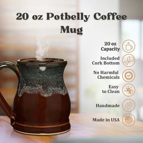 Vista 2 de Taza de café Potbelly de 20 oz hecha a mano en los Estados Unidos (Cayena/Óxido)