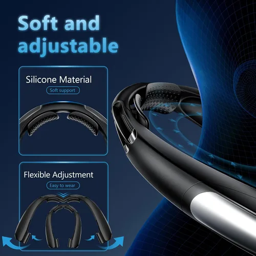 Vista 5 de Ventilador de cuello portátil, manos libres, 6 velocidades, batería de 6000 mAh, ventilador personal portátil de enfriamiento de 360°, recargable