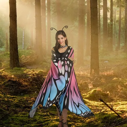 Vista 6 de PHAXCOO Butterfly Wings for Women Butterfly Shawl Fairy Ladies Cape Nymph Pixie Halloween Costume Accessory