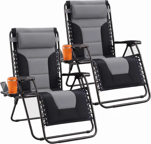 Vista 17 de NEWBULIG Juego de 2 sillas de gravedad cero, sillas reclinables plegables Gris