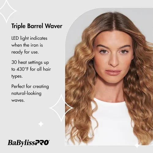 Vista 3 de BabylissPRO Porcelana cerámica triple barril Waver, negro
