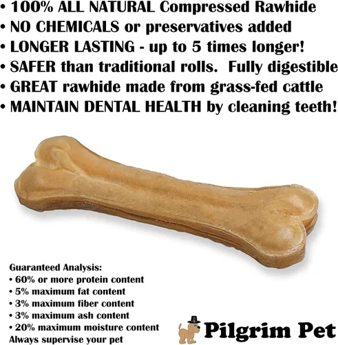 Vista 2 de Dog Bones - Paquete de 5 huesos de cuero crudo comprimido natural para masticadores agresivos, cero sabores, conservantes, golosinas seguras