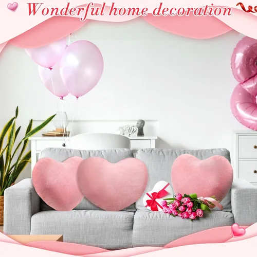 Vista 6 de Queekay 4 piezas de almohada de corazón de San Valentín lindo cojín de peluche de San Valentín en forma de corazón, almohada decorativa de peluche