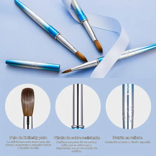 Vista 3 de Pincel para uñas acrílicas tamaño 16, pinceles de arte de uñas 100% puro Kolinsky de KEMEISI con mango resistente, forma ovalada, herramientas