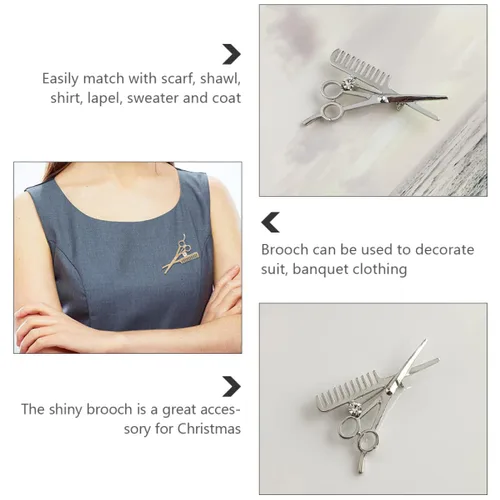 Vista 9 de GALPADA 12 piezas brillantes mini joyería de peluquería para tijera peluquero decoración traje herramientas plata pin peine oro collar suéter