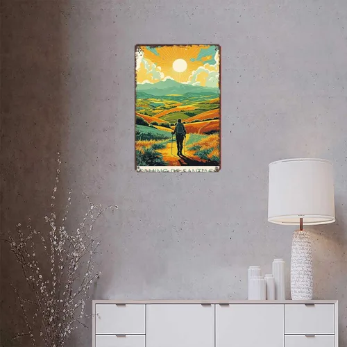 Vista 4 de Cartel divertido cartel de metal de aluminio de 8 x 12 pulgadas Camino de Santiago Journey, pintura de decoración de pared para el hogar