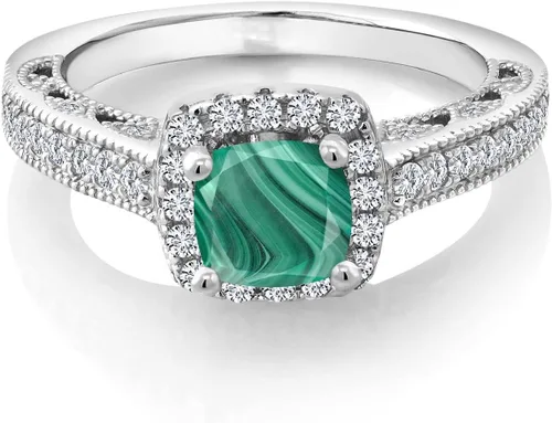 Vista 70 de Gem Stone King Anillo de compromiso de plata de ley 925 de 0.236 in con piedra natal y zafiro blanco creado con acento Anillo de compromiso