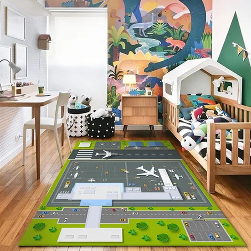 Vista 2 de Tapete grande de juego para el aeropuerto para jugar con autos pequeños, alfombra educativa de tráfico por carretera, divertida alfombra
