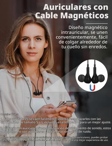 Vista 2 de Auriculares USB C para Samsung S25 FE S24 A16 A17 Auriculares con cable magnéticos en la oreja Tipo C con micrófono Control de volumen Bajo estéreo
