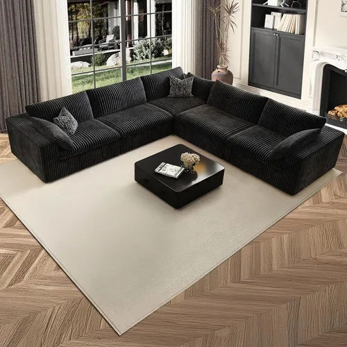 Vista 35 de 118" Cloud Couch Oversized Modular Sectional Sofa, Boneless L-Shaped 6 Seater Deep Seat Couch with Ottoman, Soft Corduroy Upholstery, DIY Negro
