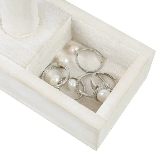 Vista 6 de MOOCA Soporte de exhibición ligero de madera para joyas con barra en T con bandeja de almacenamiento de 2 compartimentos para pulseras, relojes