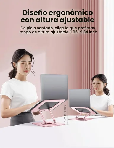 Vista 5 de Vaydeer Soporte Ajustable para Laptop de Escritorio, Elevador de Soporte para Laptop con Base de Rotación Libre de 360° y Diseño Plegable, Elevador