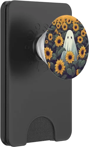 Vista 7 de Retro Ghost Girasol Diseño Floral Halloween Mujeres Graphic PopSockets PopGrip Estándar