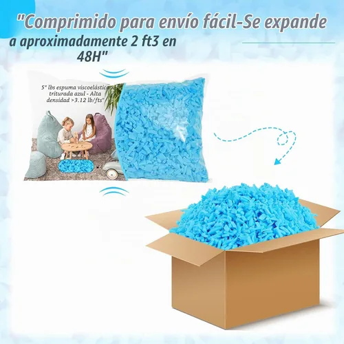 Vista 7 de Relleno para Puf - 5 libras de Espuma Viscoelástica Triturada, Alta Densidad ≥3.12 lb/ft³, Relleno Azul para Puf, Cojín de Sofá, Cama para Perro