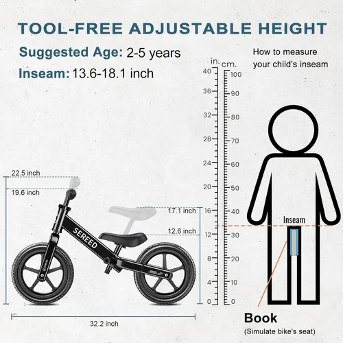 Vista 3 de SEREED Bicicleta de equilibrio para niños de 2 años, regalo para niños de 2 Negro