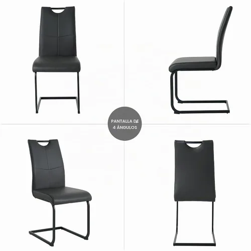 Vista 7 de Henf Juego de mesa de comedor de 5 piezas para 4, mesa de comedor rectangular de 51 pulgadas y 4 sillas de comedor de poliuretano gris carbón, mesa