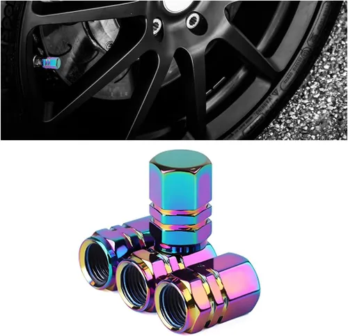 Vista 12 de Osilly Tapones de válvula de vástago de neumático de automóvil, 4 piezas de cubiertas de vástago de válvula de aleación de aluminio, resistentes a