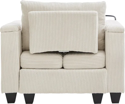 Vista 6 de ERYE Tumbona versátil de 37.4 pulgadas, sofá convertible flexible con brazos de almacenamiento, puertos USB y portavasos, tumbona reclinable