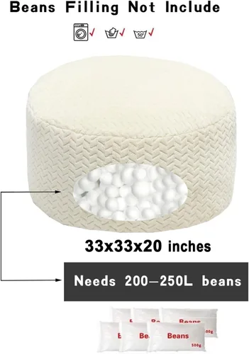 Vista 7 de Funda para puf, sin relleno, suave, lavable, de fibra de felpa, para adultos, funda de piel mullida sin relleno, color crema
