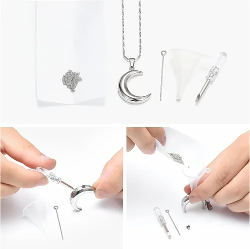 Vista 5 de Imrsanl Joyería de cremación para cenizas, collar de urna de luna, medallón conmemorativo de acero inoxidable, joyería de recuerdo para cenizas