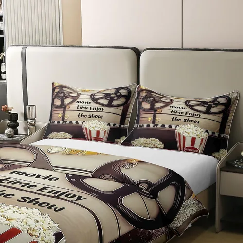 Vista 4 de Homewish Theater Cinema Poster 100% Cotton Duvet Cover Twin Size,Retro Movie Bedding Set 2Pcs for Kids Girls Boys Room Decor,Popcorn Comforter Cover