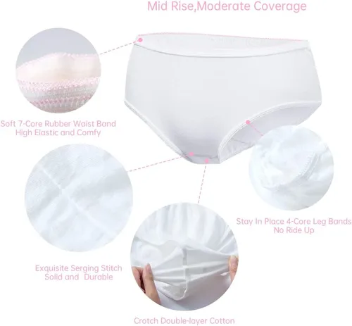 Vista 4 de 20105 Pack Women's Disposable 100% Cotton Underwear Ladies Briefs Panties for Travel Hotel Spa Hospital Stays Emergencies